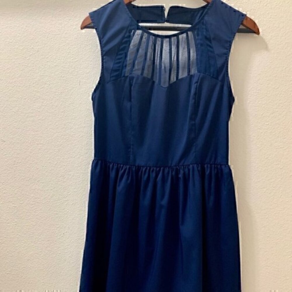 Navy Mini Dress Mesh Front Cutout Back